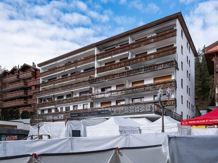 The building of the bar Le Constellation in Crans-Montana, Switzerland, photographed on 2 January 2026, the day after the fire