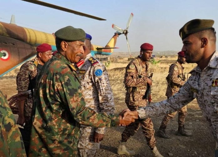 Sudan army chief, Abdel Fattah al-Burhan offers condolences to families of an officer and a journalist, who were killed during a battle with Rapid Support Forces (RSF) at the presidential palace in Khartoum, in the state of al-Gadarif