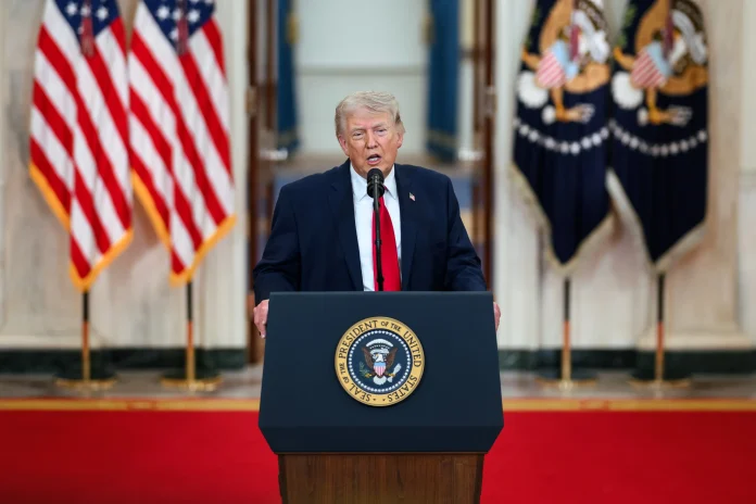 President Donald Trump delivers an address to the nation